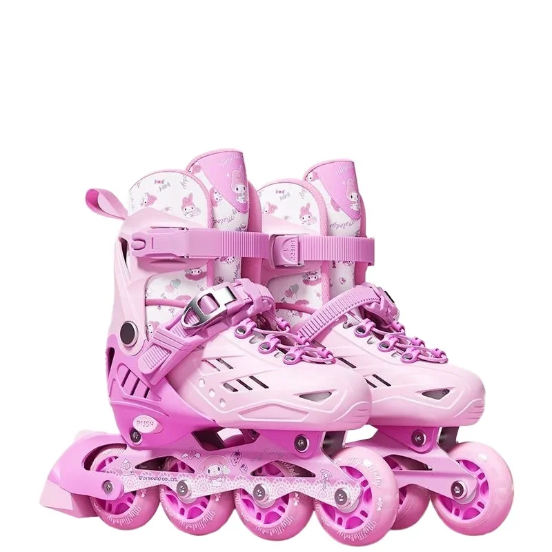 My Melody-patines de Anime Kawaii Sanrio para niños, zapatos de ruedas ajustables, lindos dibujos animados, Kuromi Cinnamoroll, regalos