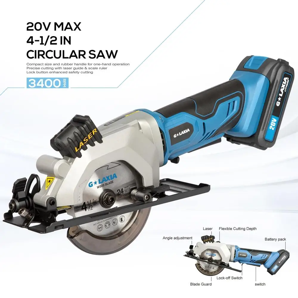 Cordless Mini Circular Saw 4-1/2" with Laser Guide 3400RPM Compact Handheld