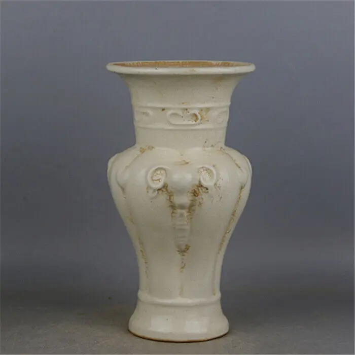 Chinese Song Ding Kiln Porcelain White Glaze Carved Sheep Shape Vase 8.9 inch