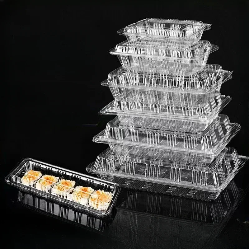 100pcs Transparent Fruit Lunch Box Disposable Rectangular Packaging Box with Lid Packaging of Food Fruits Vegetables Meat Case