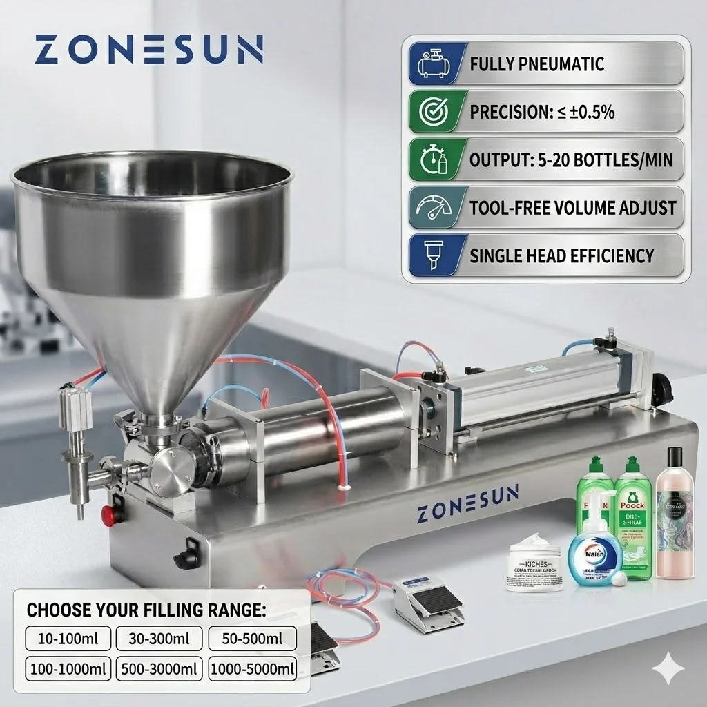 ZONESUN Fully Pneumatic Paste Filling Machine Disinfectant Sprays Hand Sanitizer Clean Gel Liquid Soap Bottle Dispenser