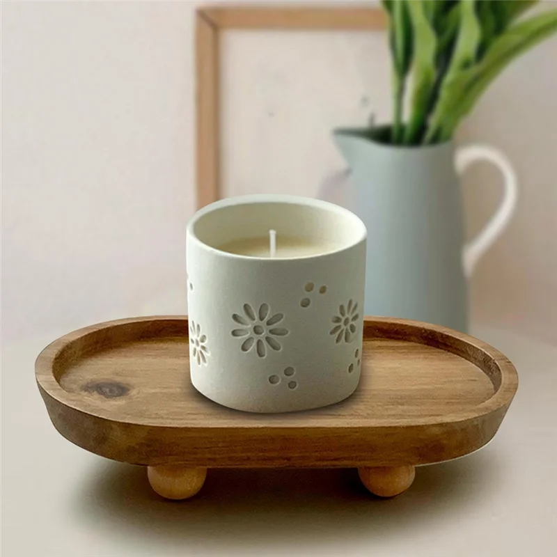 Practical-Wooden Tray Cake Dessert Plate Restaurant Home Wooden Tray Aromatherapy Ornaments Tray Vase Decoration