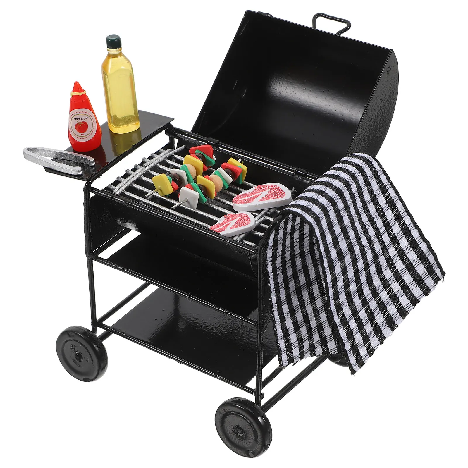 

1Set Mini Bbq Grill Rack for Miniature House Decoration Tiny Realistic Barbecue Grill Set Lightweight Portable Kitchen Scene