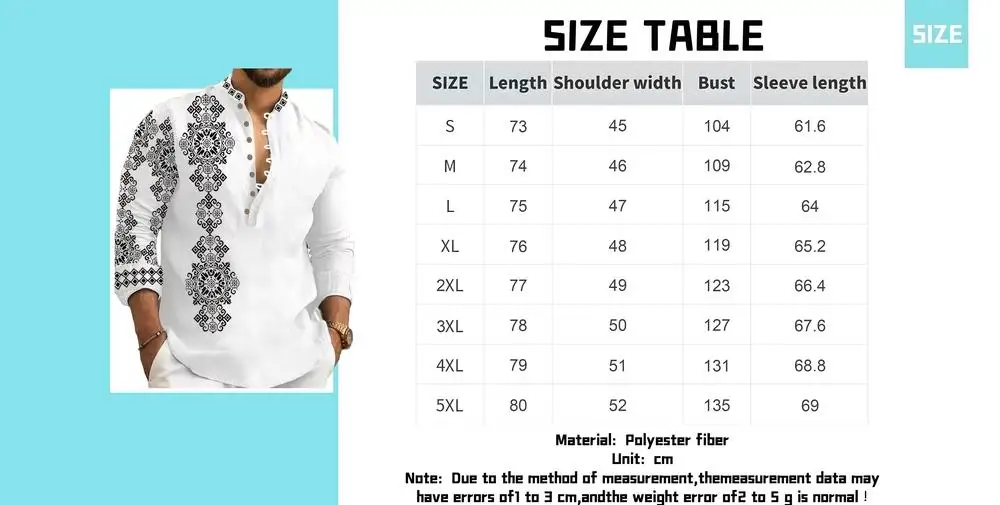 قميص كاجوال بأكمام طويلة وياقة هنري للرجال جديد بطباعة عرقية عالية الجودة يناسب كل يوم. #5