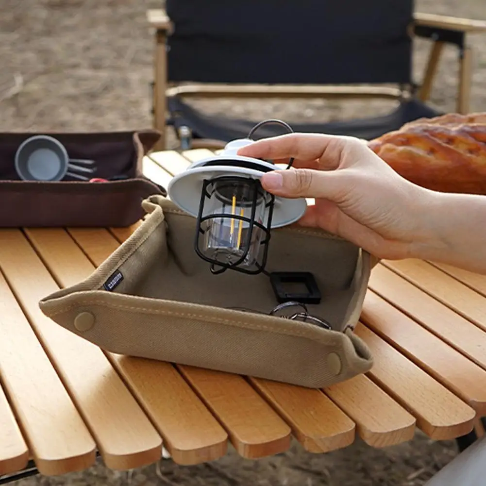 Tragbares, faltbares Camping-Aufbewahrungstablett, quadratisches Desktop-Organizer-Tablett für den Außenbereich, multifunktionale Aufbewahrungsbox für Schlüssel und kleine Gegenstände – Detail 14