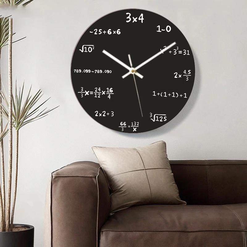 Creative Mathematics Wall Clock Round Digital Wall Art Modern Clock Wall Watch Classroom Decor Maths Equation Clock Living Room