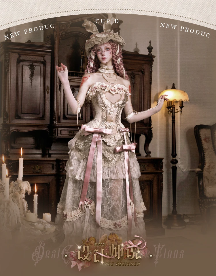 Blood Supply Original New Design Love God Satin Heart Hollow Out Fishbone Tube Top Court Gothic Palace Slim Top