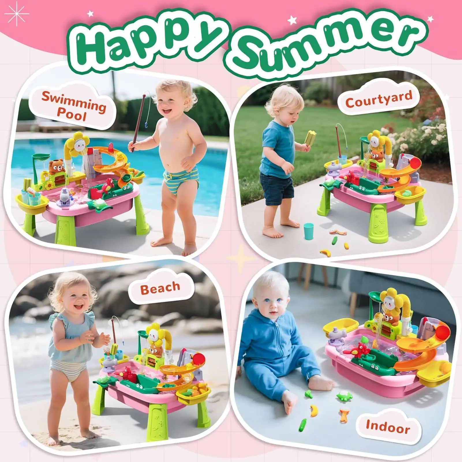 Tavolo ad acqua per bambini Giocattoli da spiaggia all'aperto con pompa elettrica Gioco educativo di finzione Gioco di pesca Giocattolo sensoriale per bambini dai 3 ai 8 anni