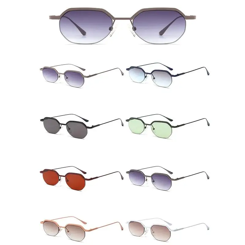 HBK Retro-Sonnenbrille für Herren, polygonal, Punk, kleine Halbrahmen-Sonnenbrille für Damen, Geschäftsreisen, Party, Brillen, Sommerstil – Detail 1