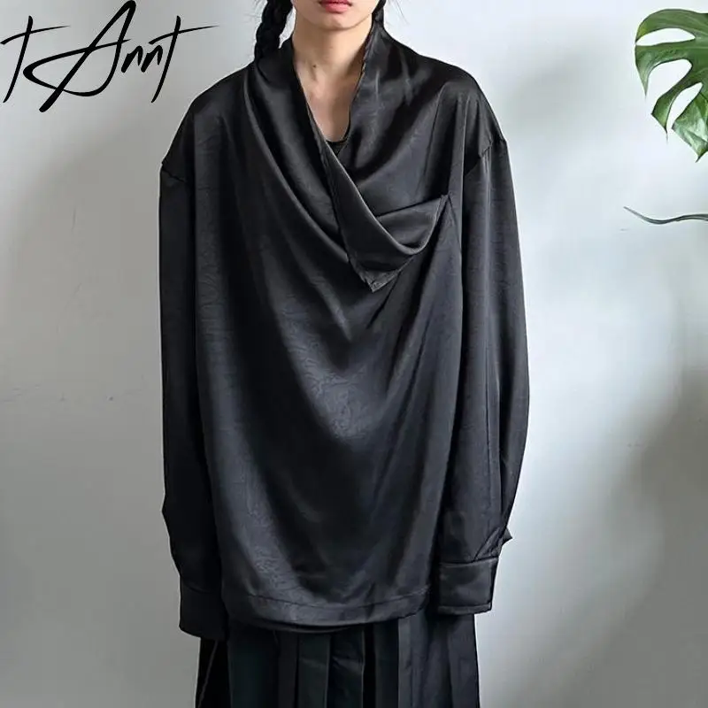 

Tannt Women Shirt Blouse Asymmetry Long Sleeves Black Long Blouse Tops 2025 New Fashion Vintage Black Women Shirt Tops