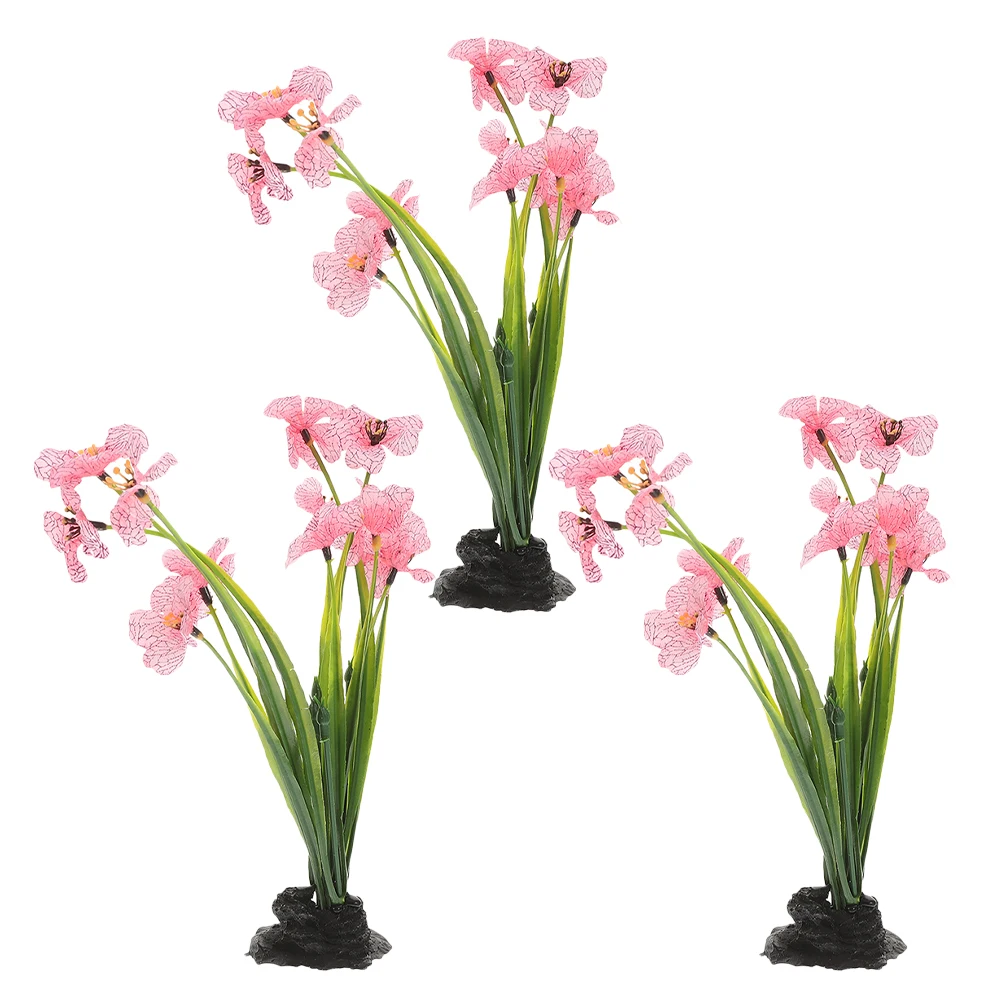 

3 Pcs Fish Tank Aquatic Plants Decor Plastic Aquarium Fake Plants for Landscape Decoration Pink Table Scenic Effect Durable