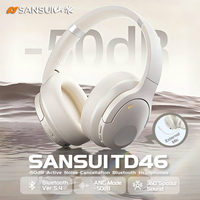 Sansui TD46 50dB ANC Wireless Bluetooth 5.4 Headphones Active Noise Cancellation Headsets Over-ear Earphones with Detachable Mic