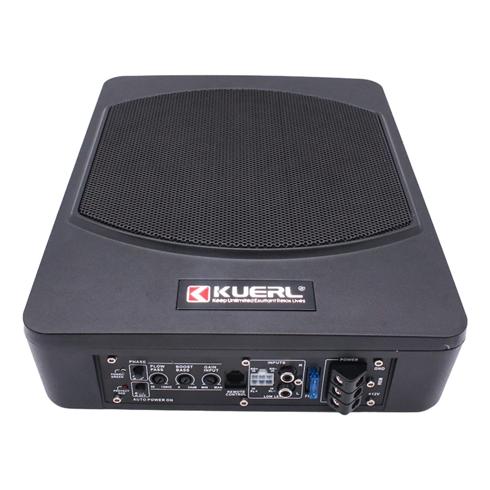 KUERL New Arrival 12V Mini 4ohm Active Car Audio Slim Woofer 10 Inch 800W Under Seat Subwoofer