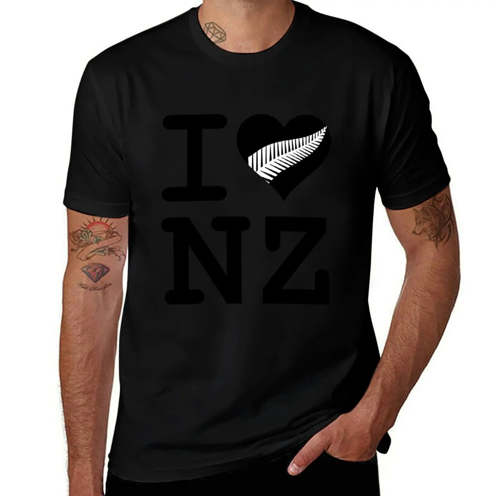 I Heart NZ -Silver Fern Heart T-Shirt Casual Loose Daily Wear T-Shirt