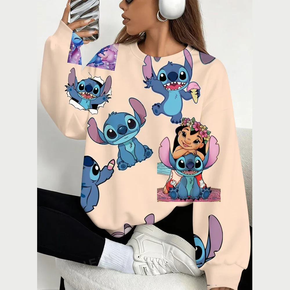 بلوفرات عصرية من سلسلة ديزني للنساء، بلوزات برقبة دائرية مطبوعة ومريحة، ملابس نسائية