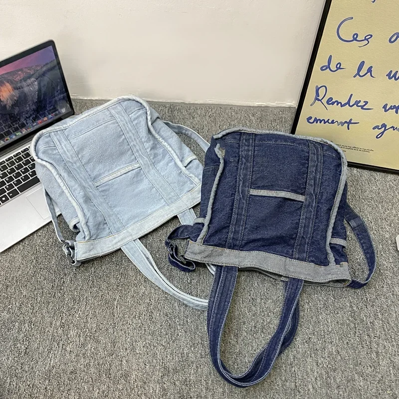 

Джинсовые сумки на плечо с застежкой-молнией и швейными нитками, новая мягкая простая пригородная сумка, модные универсальные милые молодежные сумки через плечо