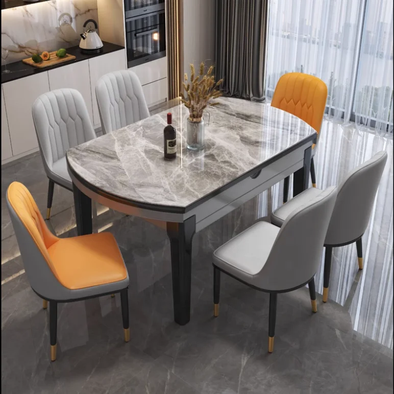 rock plate dining table and chair set telescopic folding modern simple household variable round table dining