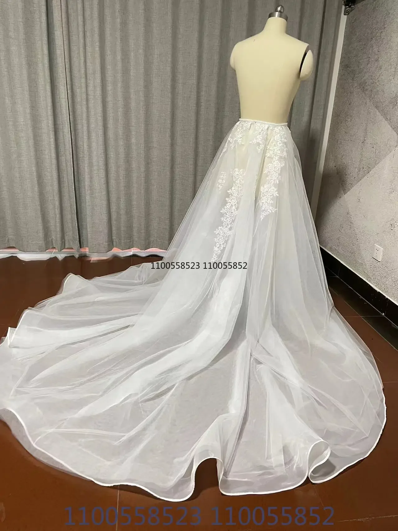 Vestido de casamento destacável do laço, trem removível Overskirt, trem nupcial, tamanho personalizado