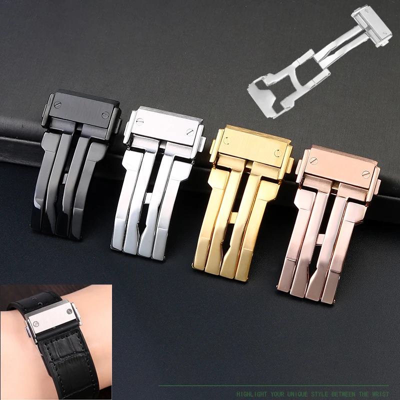 22mm Solid Stainless Steel Clasp With Tools Silver Black Fits For Hublot Big Bang Watch Men\'s Silicone Leather Strap Buckle