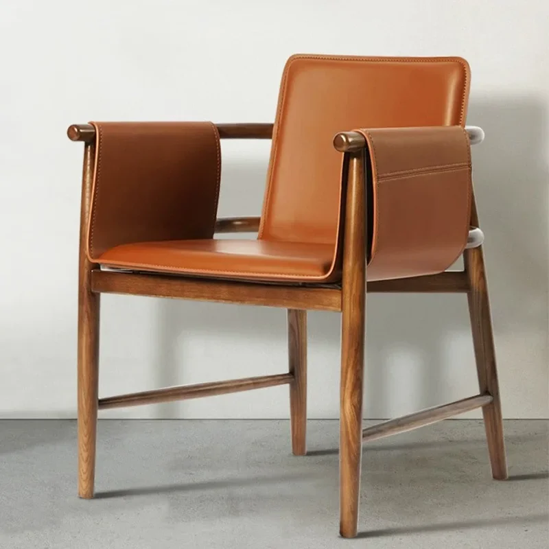 Imported Ash Wood Restaurant Conference Negotiation Chair Light Luxury Backrest Chair Balcony Saddle Chair
