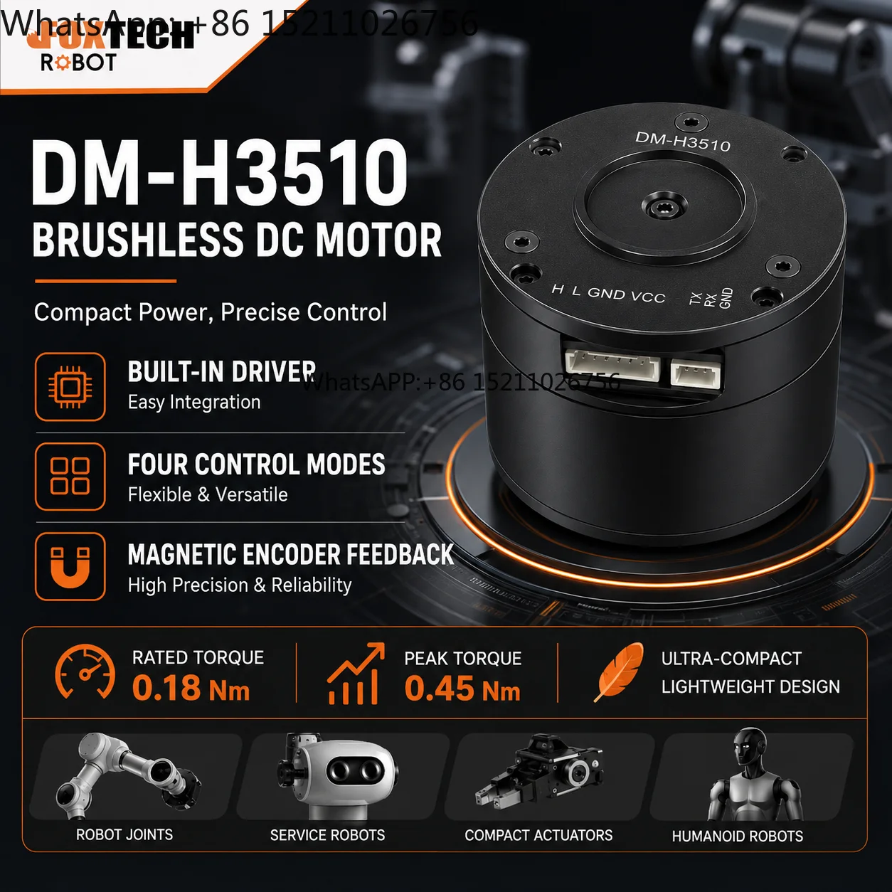 DM-H3510 24V 0.45Nm Peak Torque 1800rpm CAN-FD 5Mbps Magnetic Encoder 116g Lightweight AI Research Robot Joint Motor