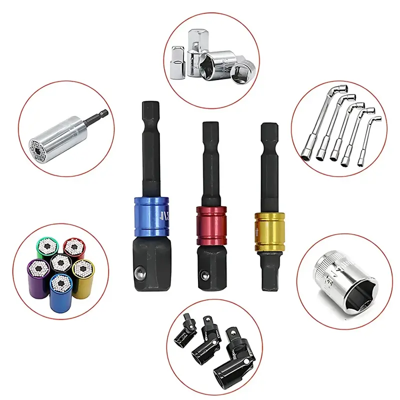 3pcs Impact Driver Socket Extension Adapter Extended Converter Power Drill Hex To High Speed Nut Male Square Wrench 1/4 3/8 1/2 - Image 2