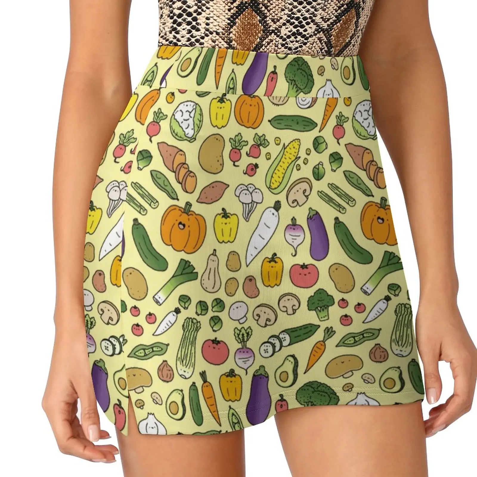 Veggie Friends Doodle Women's skirt Sport Skort Skirt With Pocket Fashion Korean Style Skirt 4Xl Skirts Veggies Vegetable