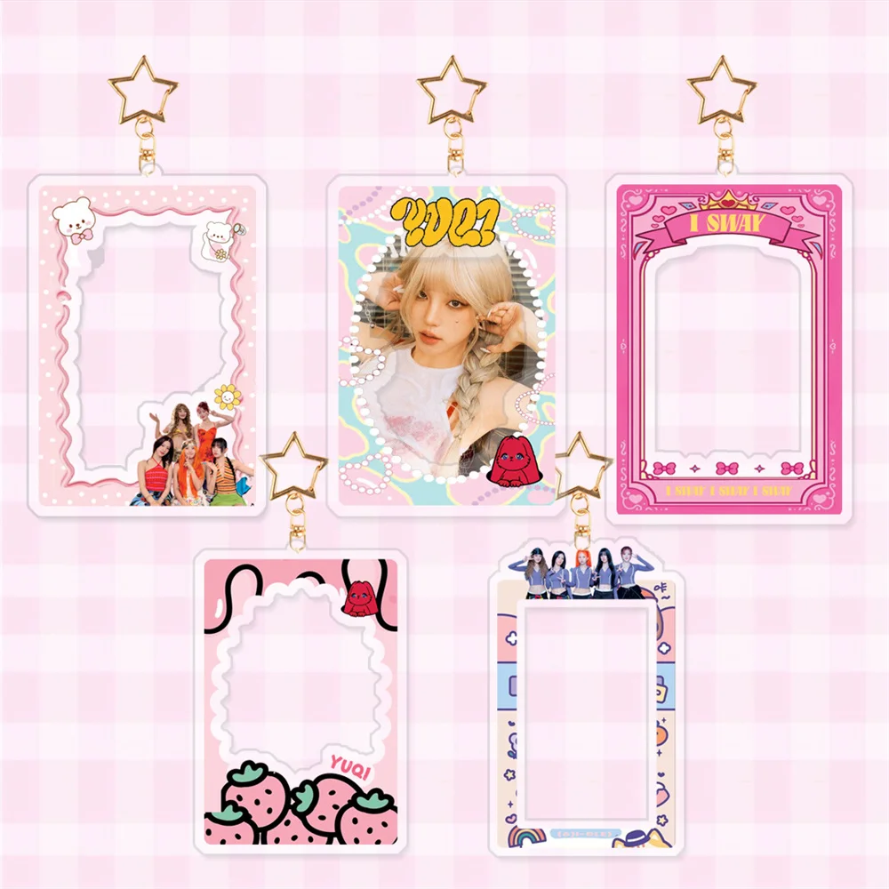 12.5CM Kpop GIDLE Acrylic Card Holder Keychain Cartoon Cute Acrylic Storage Card Sleeve YuQi Minnie ShuHua Fans Girls Gift