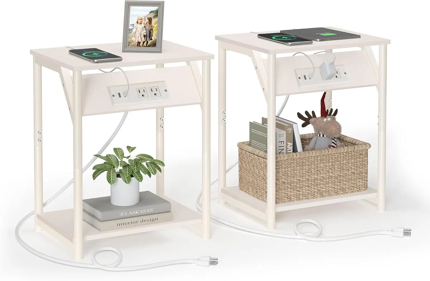 

End Table with Charging Station, Set of 2, Small Side Tables for Living Room, Bedroom, Nightstand with Outlets and USB P