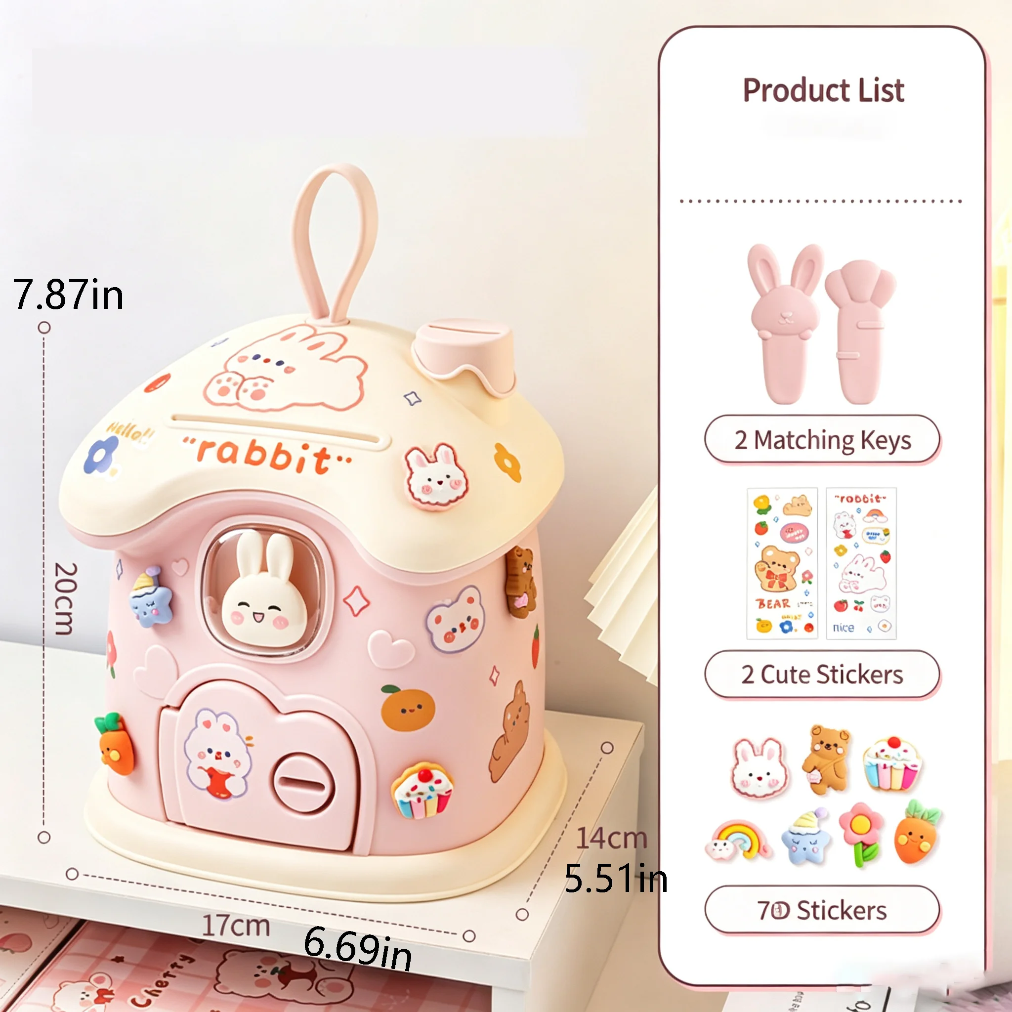 Cute Mushroom-Shaped Money Box, Large Capacity Design That Can Hold a Lot of Coins, Comes with High-Quality Stickers and 3D Patches, Can Be DIY Decorated into a Small House, Has a Handle for Easy Lifting, Can Be Used as a Savings Bank or as a Decorative Item for Your Desk Random Stickers and 3D Patches, Suitable as Gifts, for Use in Home Offices, Study Desks, and Other Settings.