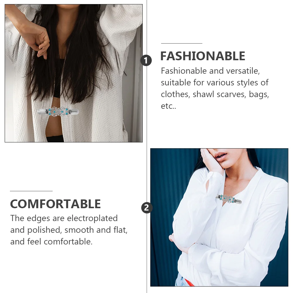 

4 pcs 1 Set Sweater Rhinestone Cardigan Clips Alloy Shawl Dress Clips Collar Accessories For Women Retro Shirts Silver