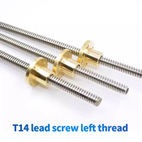 T14 Left-hand lead screw Lead 3mm OD14mm 100 200mm 300mm 350mm 500mm 600mm 1000mm 1200 mm With Brass Nut For Reprap 3D Printer