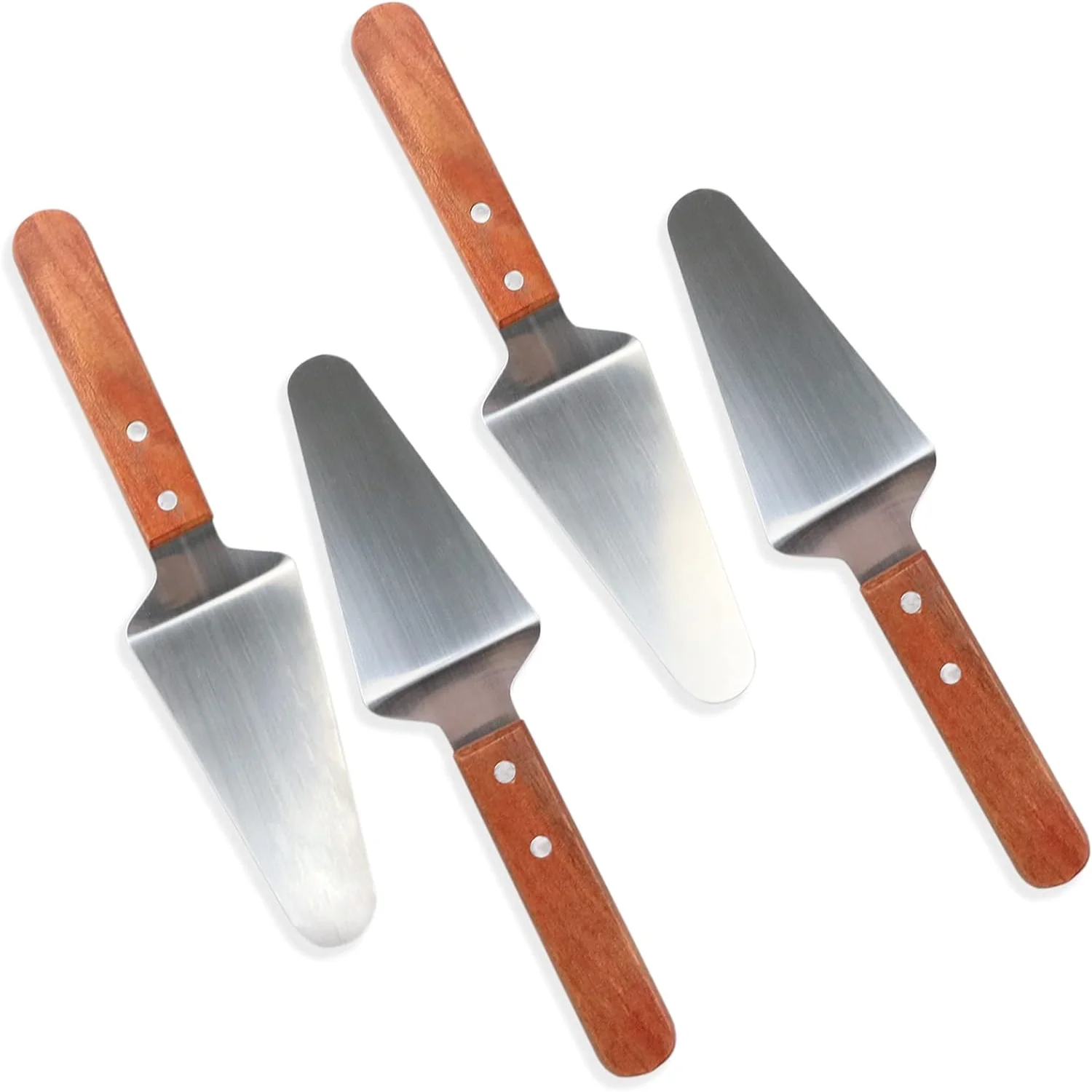 

4 Pcs Stainless Steel Pizza Servers with Wooden Handle, Triangular Spade Pie Pastry Spatula for Cake, Dessert, Tart, Pie and Piz