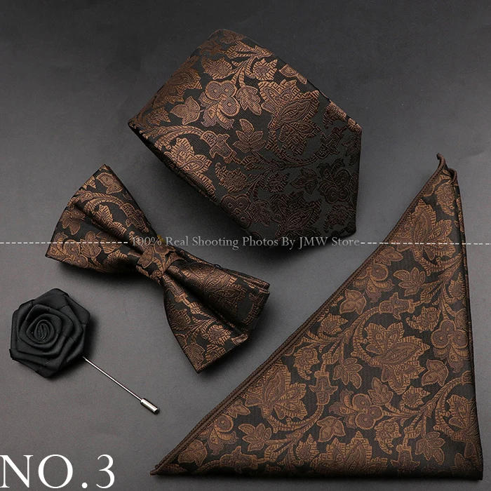 Neue Rose Blumen Männer Krawatte Set Polyester Jacquard gewebte Krawatte Fliege Anzug Vintage rot rosa für Bräutigam Business Hochzeits feier Geschenk – Detail 3