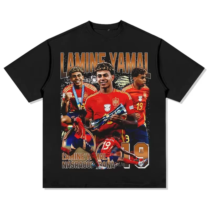 

2025 New Spanish Yamal Printed Cotton Short Sleeve T-shirt Summer Football Fan Sports T-shirt Championship Souvenir T-shirt
