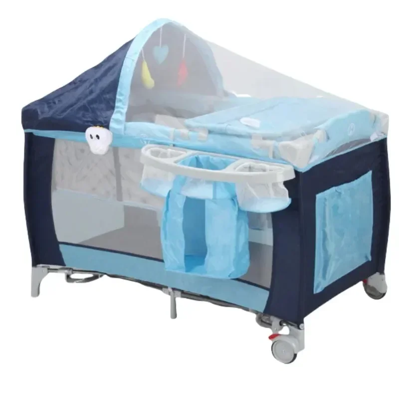 Multifunctional foldable mosquito net bed with removable diaper changing board game bed