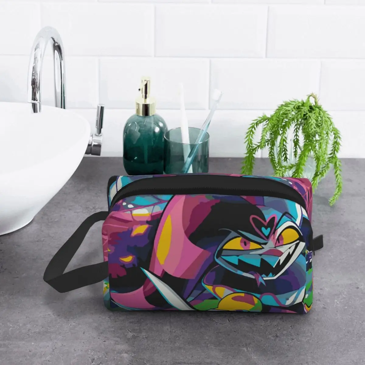 Anime Helluva Boss Fizzarolli Makeup Bag Cosmetic Organizer Storage Dopp Kit Toiletry Cosmetic Bag for Women Beauty Travel