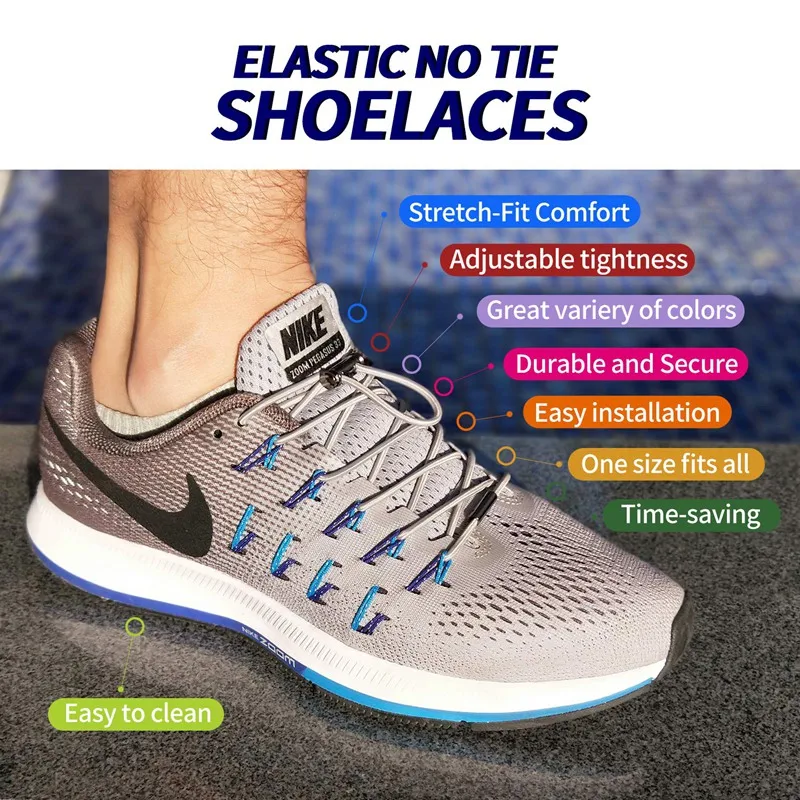 1Pair Quick Shoelaces Elastic No Tie Shoe Laces Round Sneakers Shoelace Kids Adult Unisex Lazy Laces 18 Color Strings Metal Lock