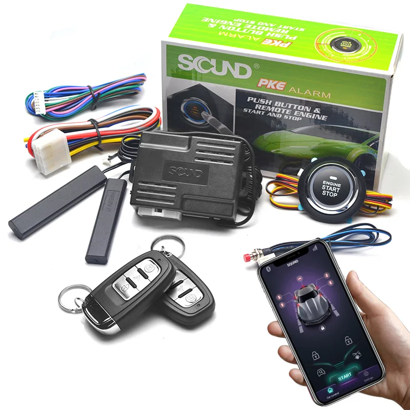 

Phone APP Remote Start Kit Car Alarm Autostart Engine Start Stop Ignition Button PKE Central Lock Automatic Keyless Entry