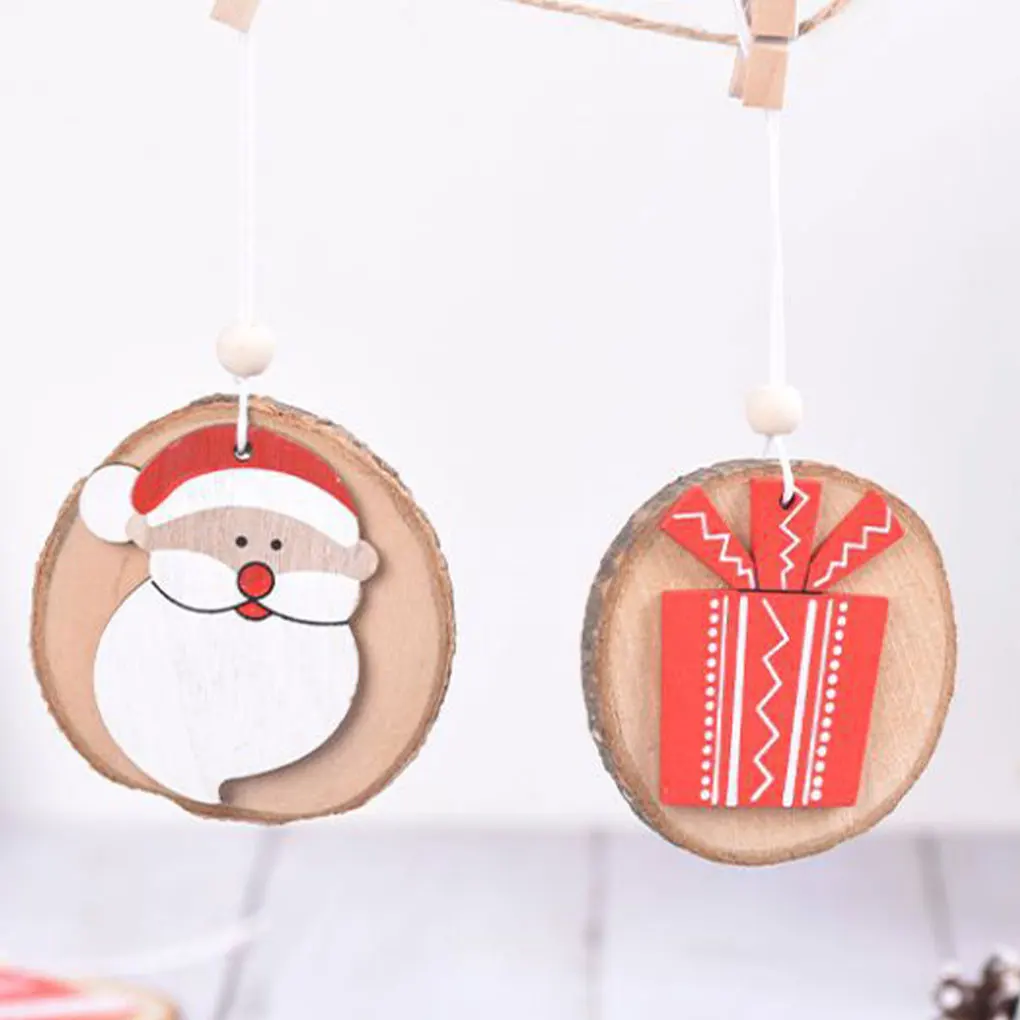 Christmas Balls Log Wood Small Bell Holiday DIY Lovely Funny Pendant Coated Surface for Children Kids The Elderly