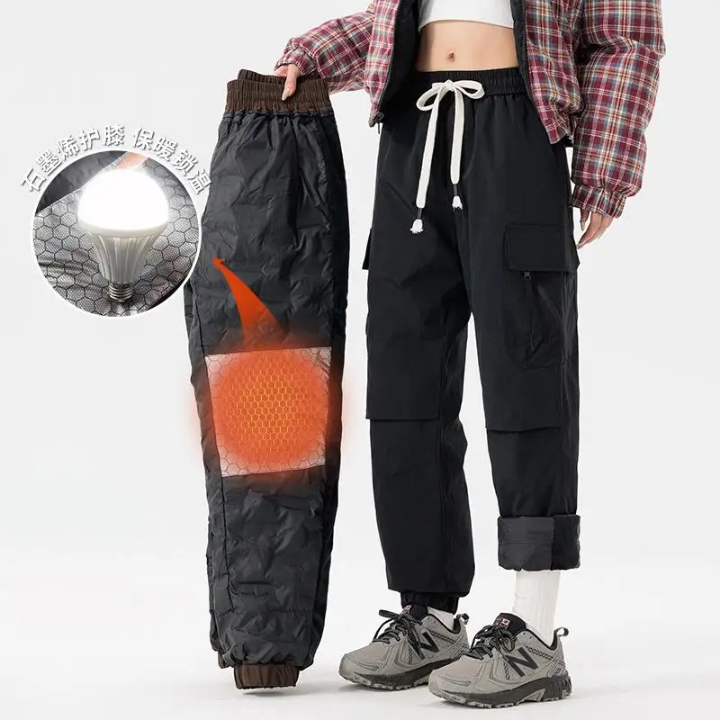 

Men‘s Graphene Heating Down Pants, DuPont Teflon Water/Oil/Stain Resistant 90% Duck Fill Winter Cargo Trousers for Outdoor