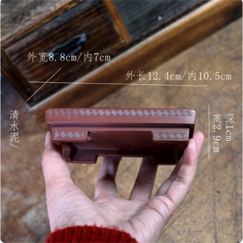 Ceramic Rectangle Bonsai Pot, Red, Shallow Pot, inner size 10.5*7cm,Office Table, National Pattern,Garden, Home Decoration