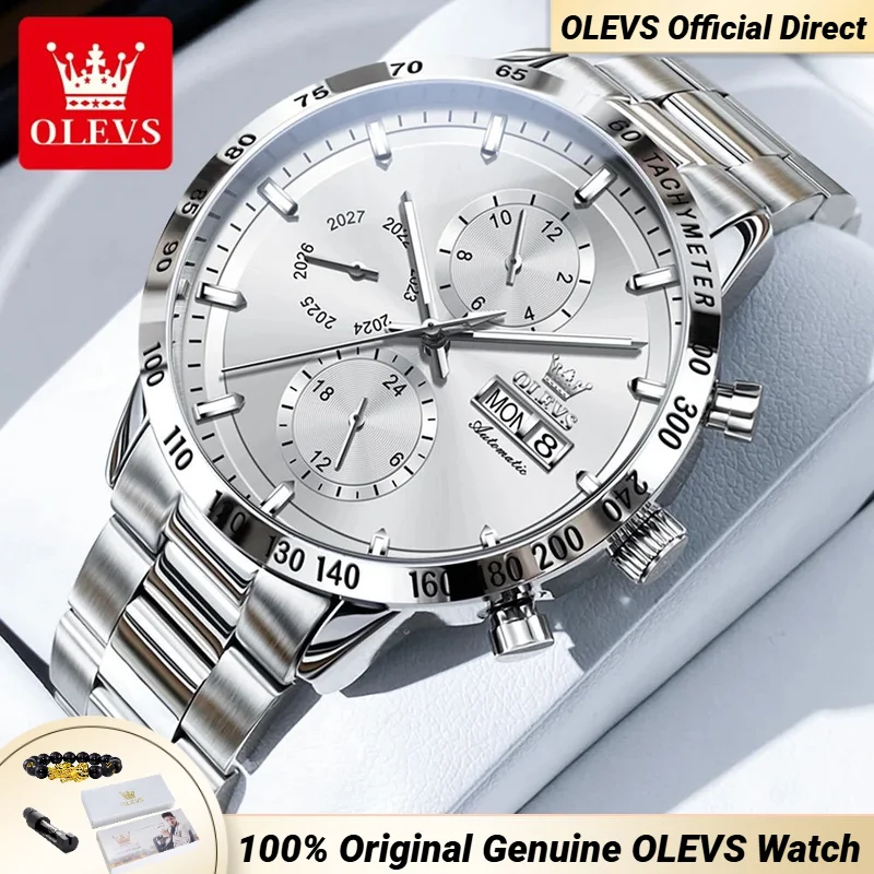 OLEVS-reloj mecánico para hombre, cronógrafo multifuncional, doble Calendario, resistente al agua, elegante, 6683