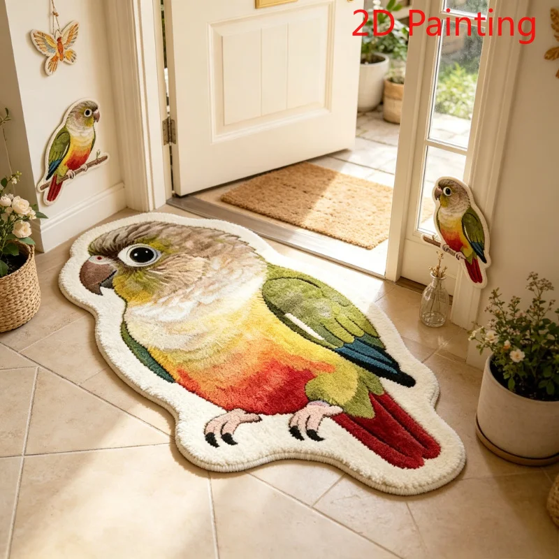 VIKAMA Colorful Parrot Plush Floor Mat Anti-Slip Soft Cartoon Door Mat for Living Room And Bedroom Decor