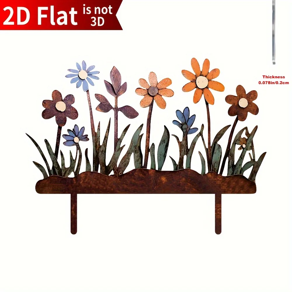 1 unidad de adorno floral acrílico 2D para jardín, estilo rústico europeo-americano, con estaca para suelo, decoración creativa para patio.
