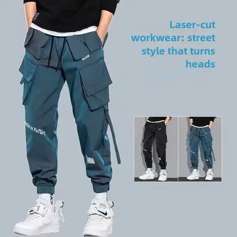 2025 Joggers Cargo réfléchissants pour hommes-pantalon élastique Hip Hop de rue haute tendance chinoise Ins ample neuf Points