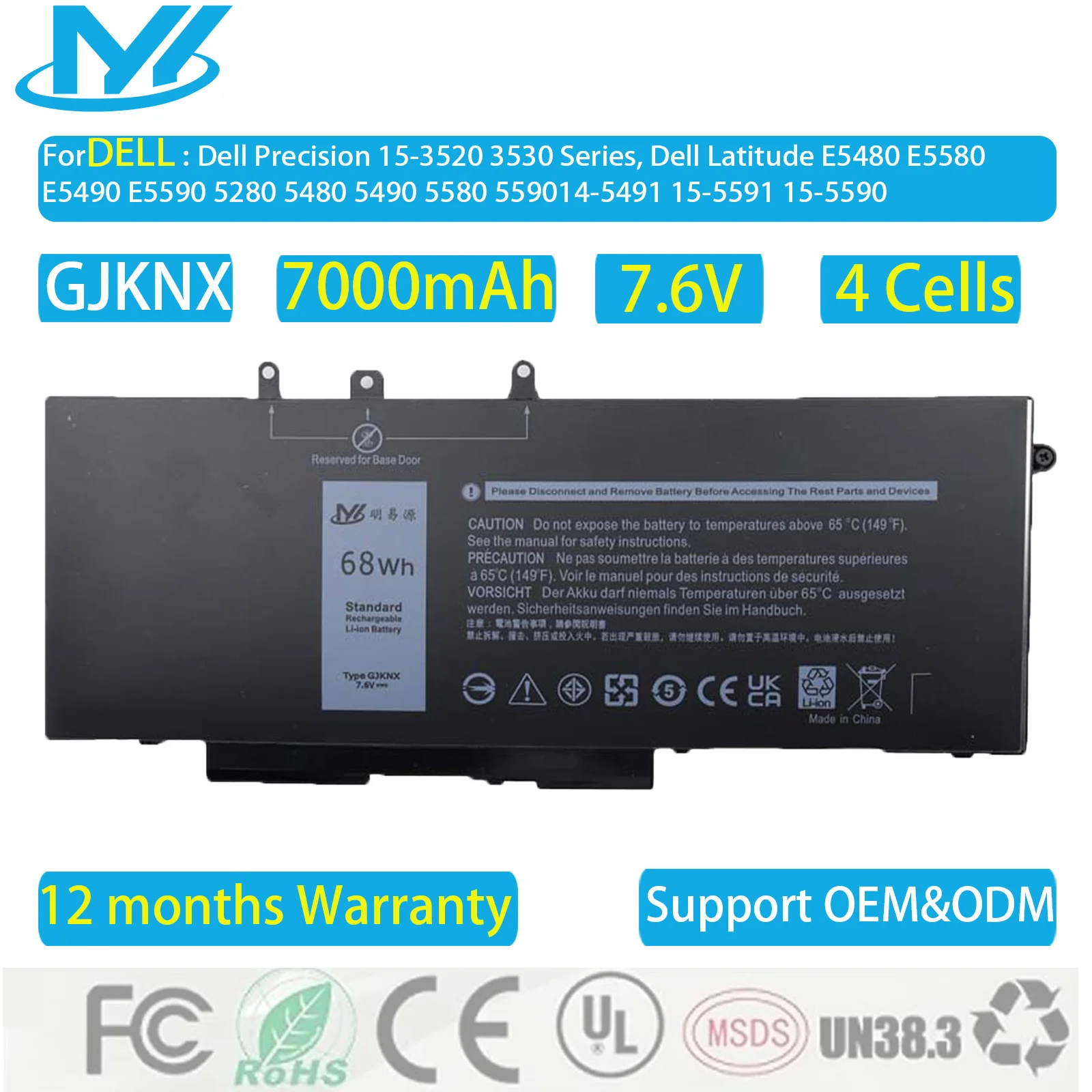 

7000Mah GJKNX Laptop Battery for D-ell L-atitude 5480 5580 5590 5490 5280 5288 5488 5591 5491 5495 E5480 E5580 E5490 E5590 Pre