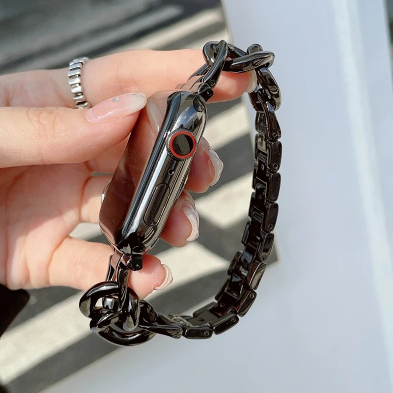 Роскошный металлический ремешок для Apple Watch Series 9 Ultra 8 7 SE 6 5 4 3, браслет с одной цепочкой для iWatch Band 38/40/41/42/44/45/49 мм
