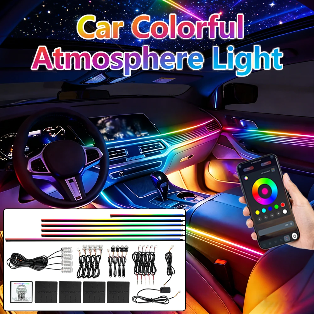 6/10/18 in 1 Auto-Ambientebeleuchtung für BMW 64 Farben RGB Symphony Versteckte LED-Neonstreifen Musik-App-Steuerung Innenraum-Atmosphärenlampe