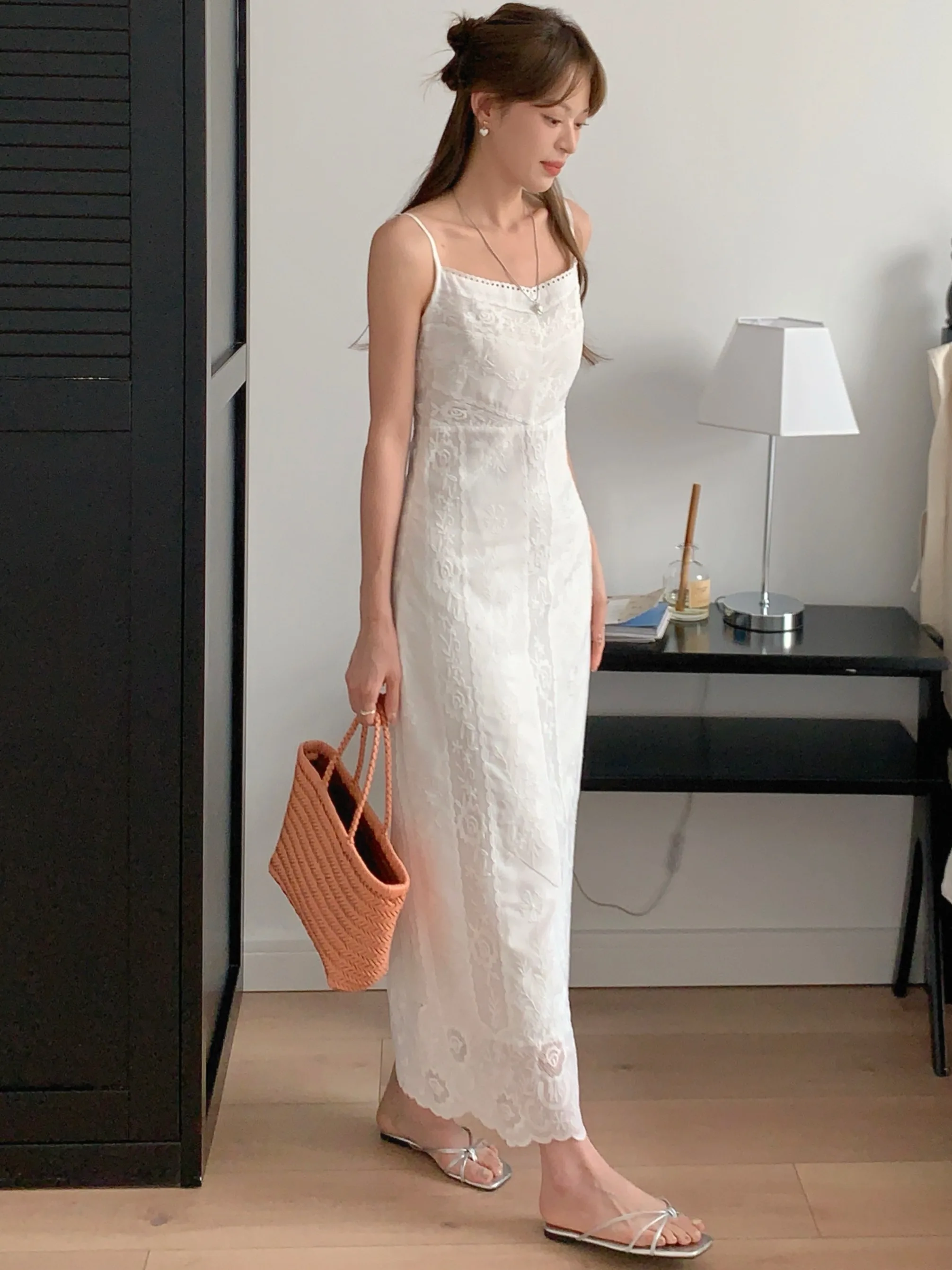 Ele Summer New Sle High Waist Slimming Long Strapl Lace Dr Women's Faionable Commute Single Piece 00% Other Ma...